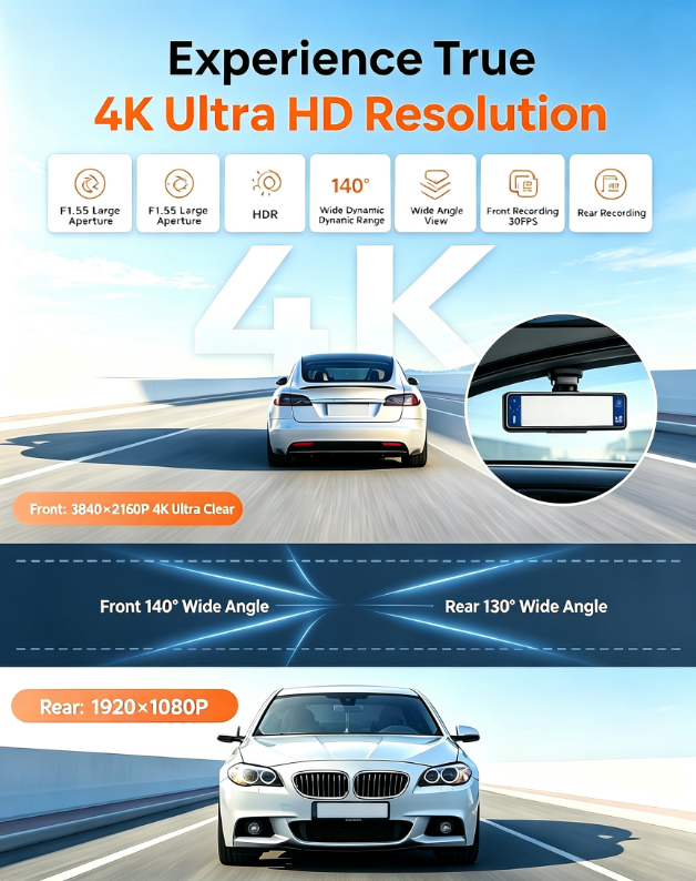 4K Dash Cam with Wi-Fi 6 & Free 128GB Card