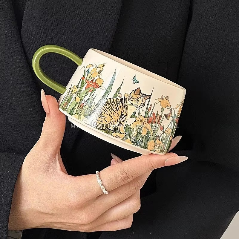 Vintage Hand-Painted Cat Mocha Set