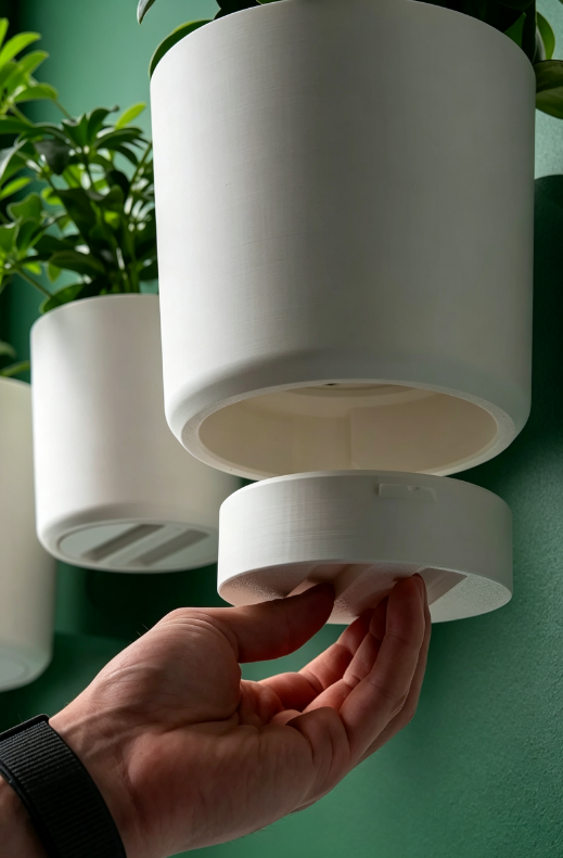 Modular Wall-Mounted Plant Display with Sliding Accessories